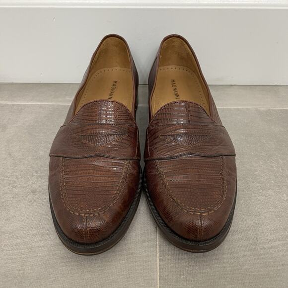 Magnanni Raul Men\'s 9M Brown Leather Loafer Genuine Lizard Dress Shoes